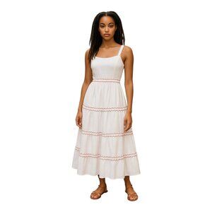 J.Crew Factory Scalloped-trim Tiered Midi Dress in White CA107 size 8 NWT